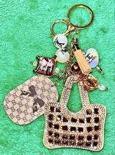 Handmade Beaded Purse Charm Bag Clip, Keychain Rainbow Colors, Flower Charms