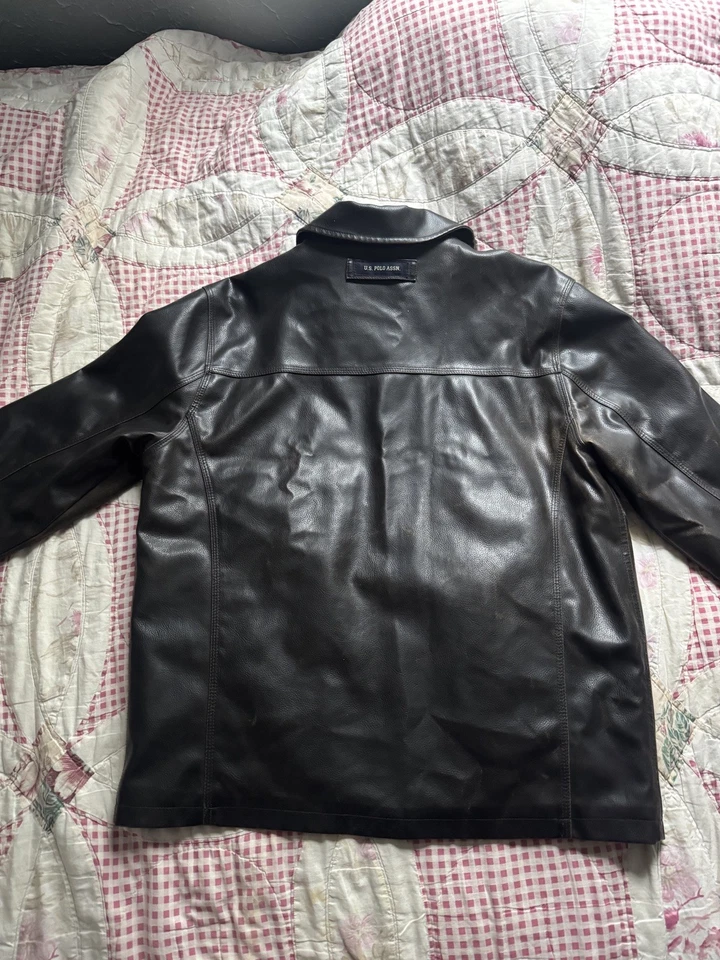 Chaqueta Polo Assn de EE. UU. Para Hombre Grande Negra Imitación Cuero Cremallera Completa Informal Foto 3 de 4