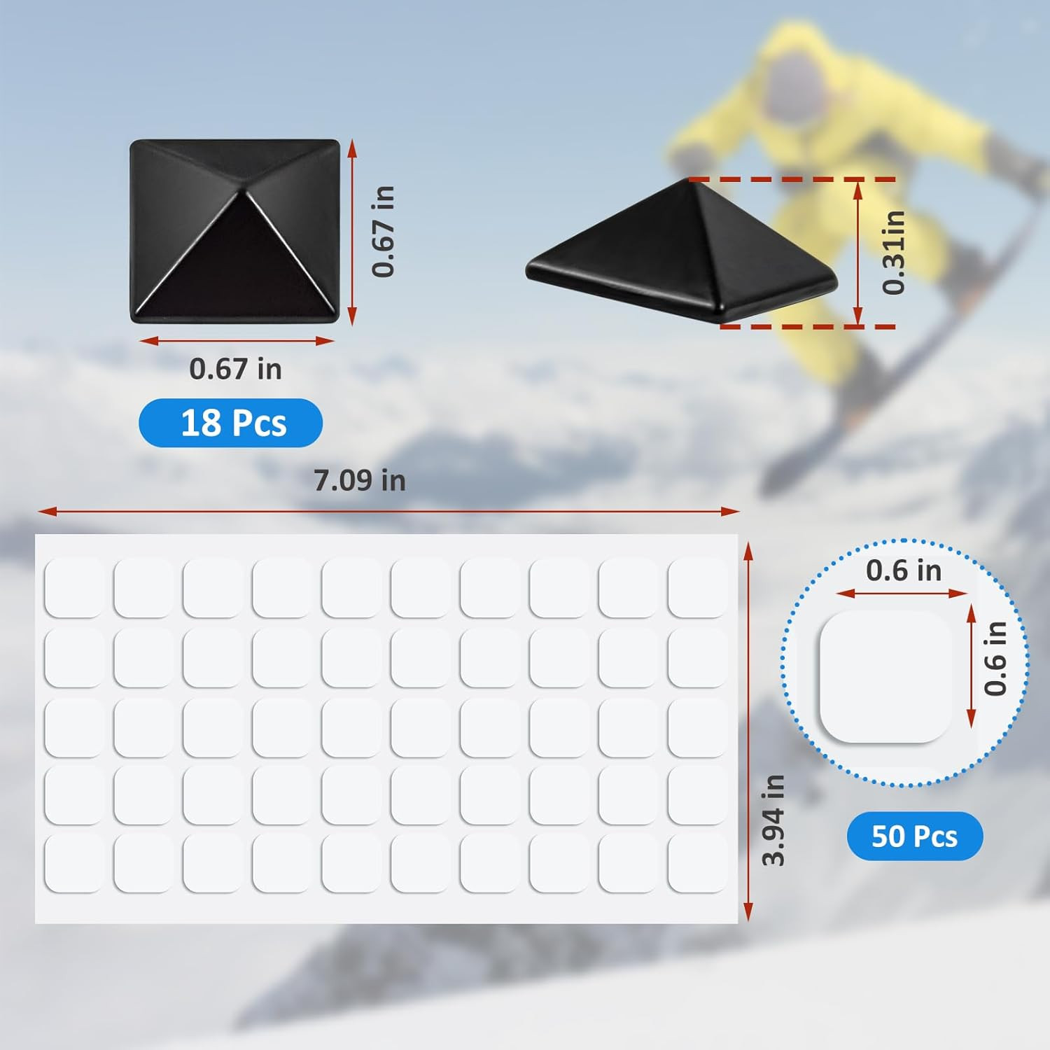 18 Pcs Snowboard Stomp Pad Studs Metal Anti Slip Grip Pads Self Adhesive Set