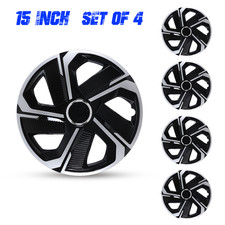 15 Universal Wheel Covers Set Of 4 Hubcaps - Silver Black With Retention Rings