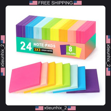 Sticky Notes 3x3 Inch Pack of 24 with 8 Bright Colors, 60 Sheets Each