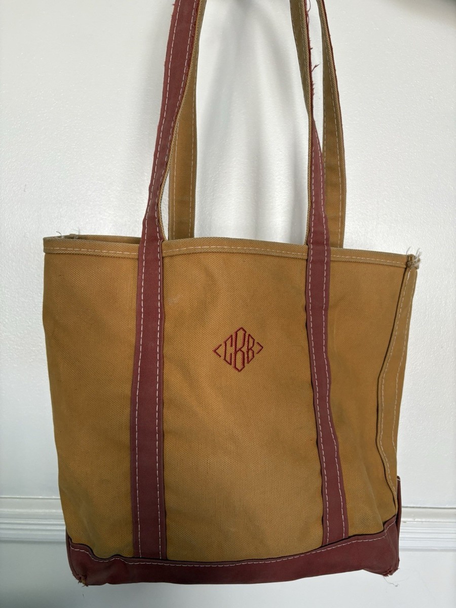 バッグ L.L. Bean BOAT AND TOTE MEDIUM 1980s LL Bean Boat And Tote Medium Canvas Bag Beige Navy Blue Open