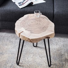 Massivholz Beistelltisch GOA 40cm Akazie Baumstamm Metallbeine Hairpin Legs