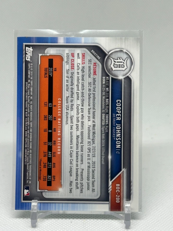 2019 Bowman Draft Chrome Green Refractor /99 Cooper Johnson #BDC-200 - Image 2 of 2