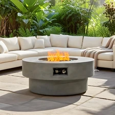34" Round Propane Gas Fire Pit Table 50000 BTU Garden Patio Firepit w/ Lid&Cover