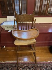 Vintage Antique Wooden High Chair Brown with Tray and Footrest Baby High Chairs