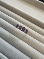 9ct Amethyst & Cz yellow/white gold band ring. Size U 1/2. 1.66g. Hallmarked.