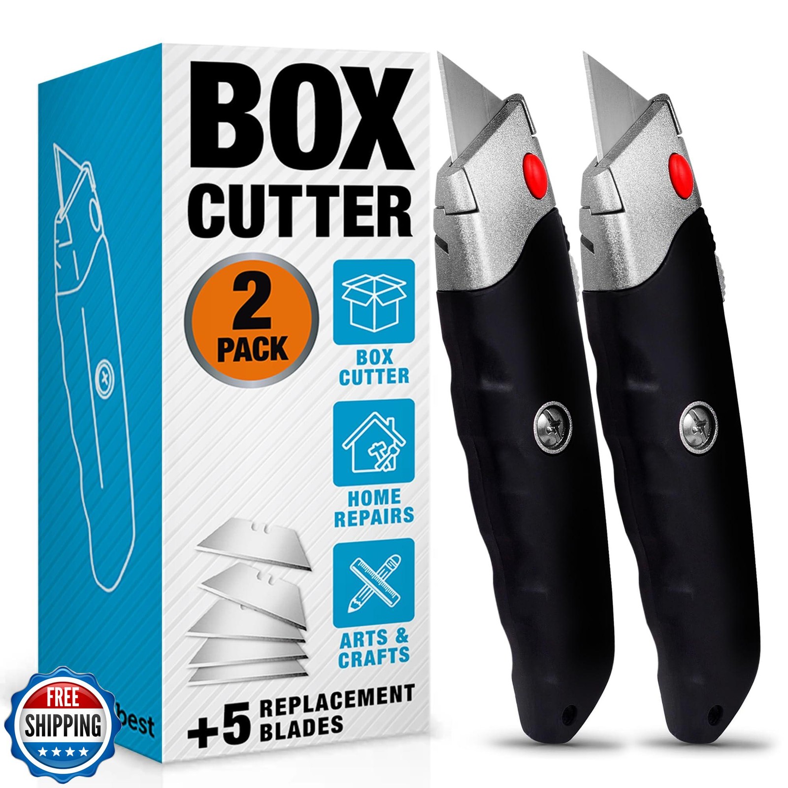 INTERNET'S BEST Premium Utility Knife Set | Retractable Box Cutter with Rubbe
