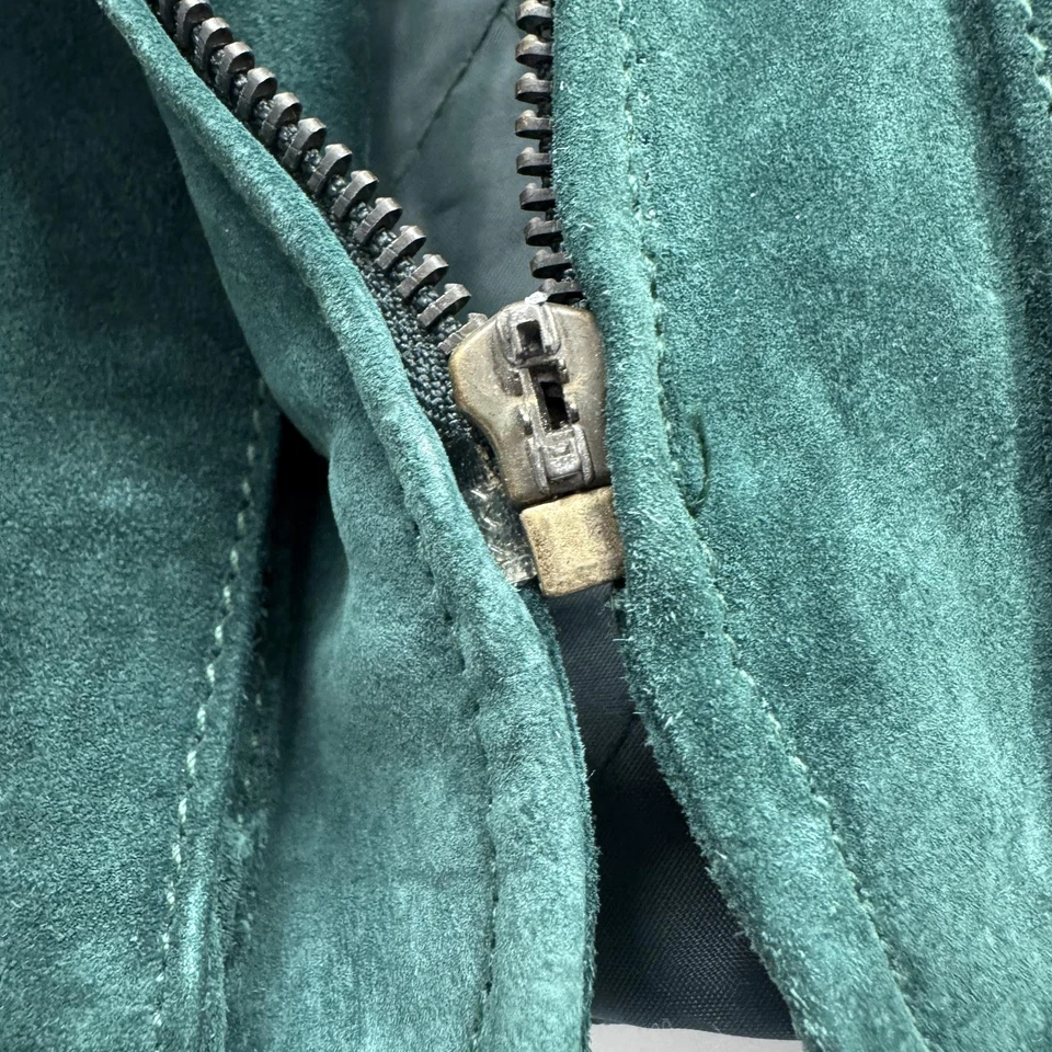 G-III Leather Vest Mens Large Green Suede Utility Multi Pocket Outdoor Lined - Image 2 of 4