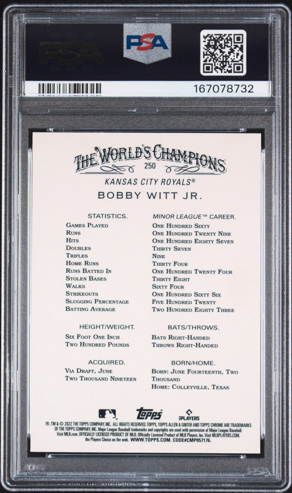 167078732 Bobby Witt Jr 2022 Topps Allen & Ginter Chrome #250 Rookie RC PSA 9 view 2