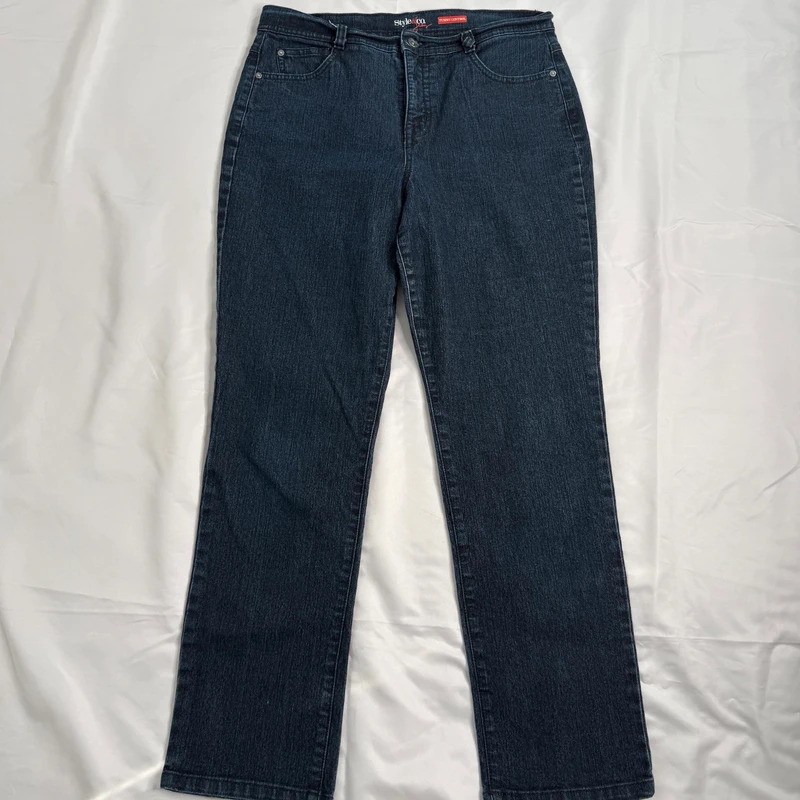 Style & Co Dark Blue Jeans Tummy Control Straight Leg Women's Size 12 image 4