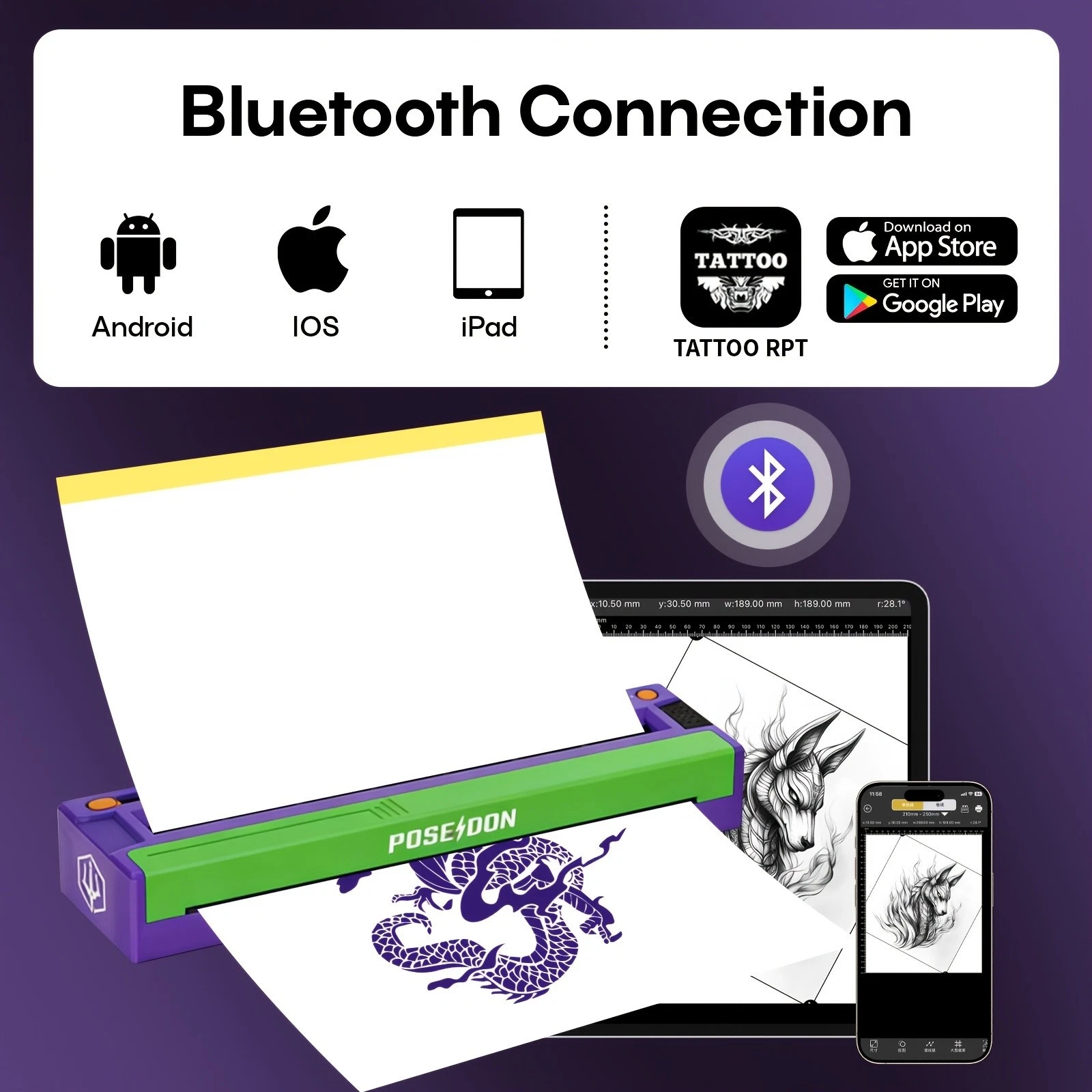 POSEIDON Bluetooth Tattoo Stencil Printer Wireless Thermal Transfer Machine image 2