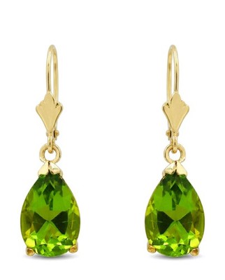 ECHTE 7,28 kt PERIDOT BAUMELNDE OHRRINGE MASSIV 14 K GELBGOLD - Made in USA