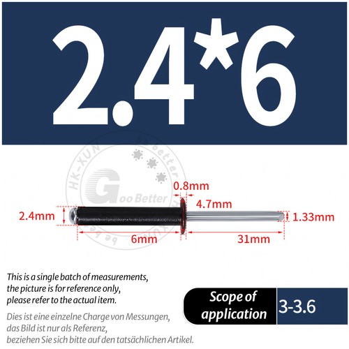 POP RIVETS ALUMINIUM BODY STEEL MANDREL OPEN END DOME HEAD 2mm 2.4mm 4mm - 6.4mm - Picture 109 of 171