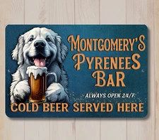 Great Pyrenees Custom Bar Sign Personalized man cave beer dog metal tin wall art