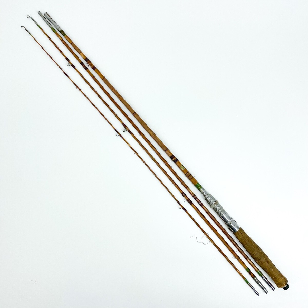 Vintage Bamboo Fishing Pole Spin Cast Rod Cork Handle Includes Light Heavy  Tips