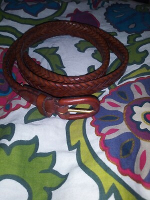 Vintage Talbot Braided Women’s Brown Leather Belt with Brass Buckle. Size large. Talbots Braided Leather Belt Women main image 2