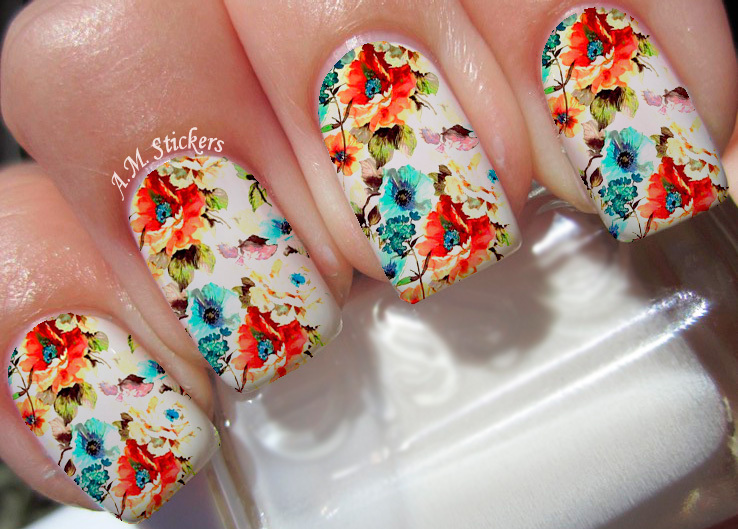 Cute Flower Nail Art Stickers Transfers Decals Set of 22 - A1021