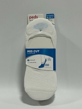 Womens Peds White Mid Cut Cushion Liners Sock 8-12 Extended 6 pck NEW