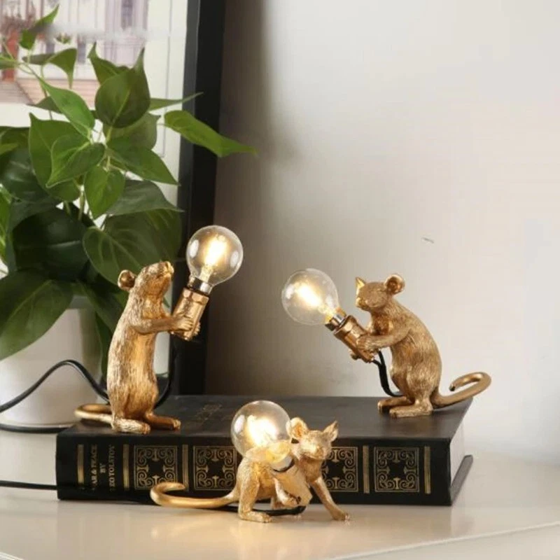 Mouse Table Lamp Cute Lamp Gold Rat SELETTI Modern Resin Mouse LED mouse Table
