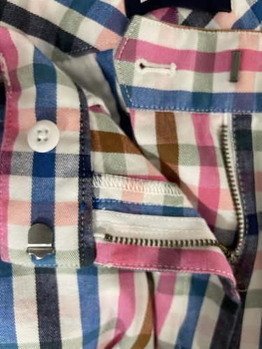Lands End Women's 12 Mid-Rise Shorts Plaid 7" Inseam Pink Blue Brown on White - Picture 2 of 13