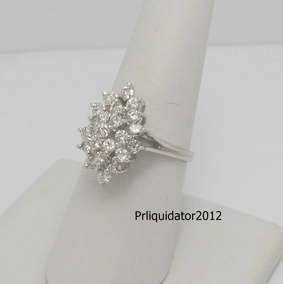 Винтажное юбилейное коктейльное кольцо из белого золота 14 карат с натуральным бриллиантом 1 карат - Изображение 3 из 4