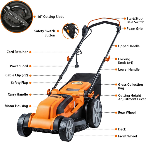 MEB1216K Electric Lawn Mower 16-Inch 12AMP - Picture 2 of 9