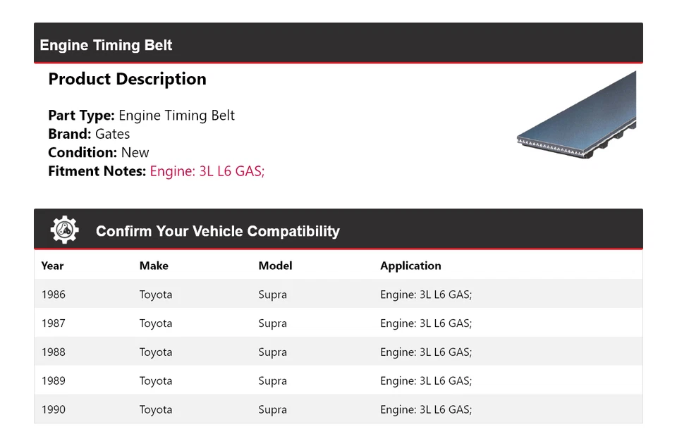适用于 1986 - 1990 年丰田 Supra 3L L6 气体发动机定时皮带门 1987 1988 1989 — 第 2/4 张图片
