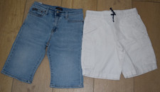 2 POLO Ralph Lauren Boys White Cotton Blue Denim shorts size 12,14