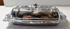 Vintage Chrome Plated Covered Butter Dish w/Star Glass Insert, 3 Pieces