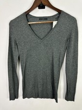 Gap Superfine Pullover Sweater Cotton Gray V Neck Minimalist Womens Size XS nwt