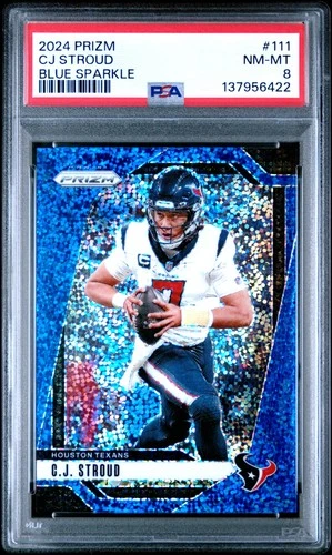 2024 PANINI PRIZM BLUE SPARKLE #111 CJ STROUD 12/96 PSA 8