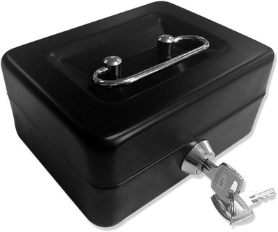 Jssmst Locking Medium Steel Cash Box with Money Tray,Lock Box,Black
