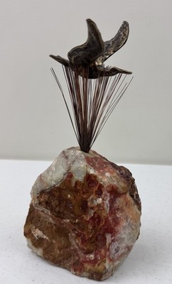 Vintage MCM Curtis Jere Signed Brass Quartz Flying bird sculpture 1972