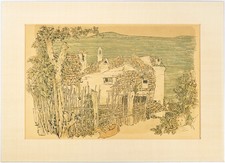 Pudlich, Haus in italienischer Landschaft. Signierte Original-Farblithografie.