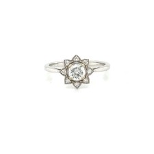 14K White Gold 0.63 CT Lab-Grown Diamond Flower Halo Ring   Fine Jewelry