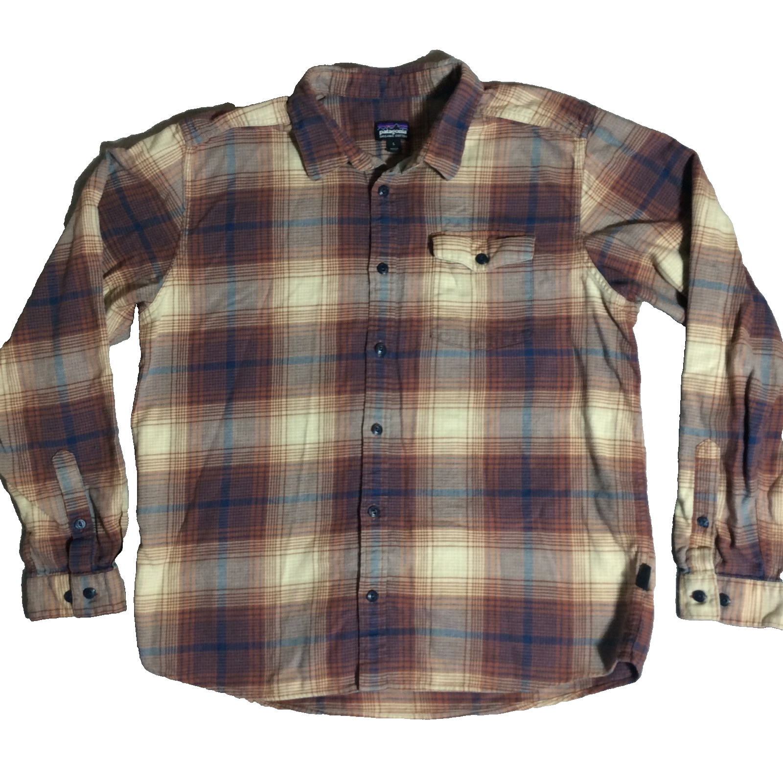 Patagonia Fjord Flannel Button-Up Men's Sz L Plaid Organic Cotton Pocket Hiking