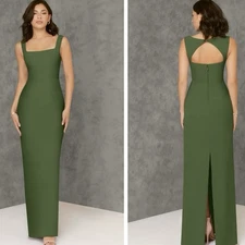 Azazie Maxi Dress Womens 6 Olive Green Square Neck Sleeveless Formal Wedding
