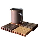 Solid Wood Coaster Set for Home Cute Biscuit Shape Smooth Finish Insulation Pad