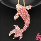 Fashion Women Pink Bling Cute Goldfish Fish Crystal Sweater Chain Necklace Gift