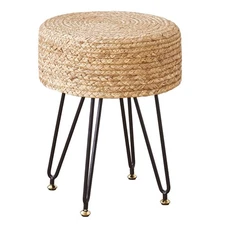 Ottoman Pouf Handmade Natural Water Hyacinth,Round Footrest with 4 Metal Legs...
