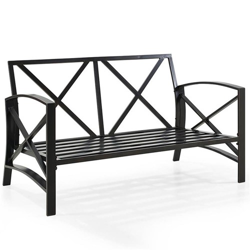 Crosley Furniture Kaplan Metal Patio Loveseat in Oil Bronze and Oatmeal ...