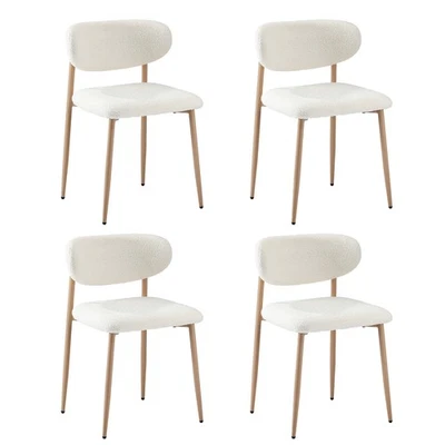 Oikiture 4x Dining Chairs Kitchen Chair Cafe Lounge Chair Boucle Wood&White - image 1 of 4