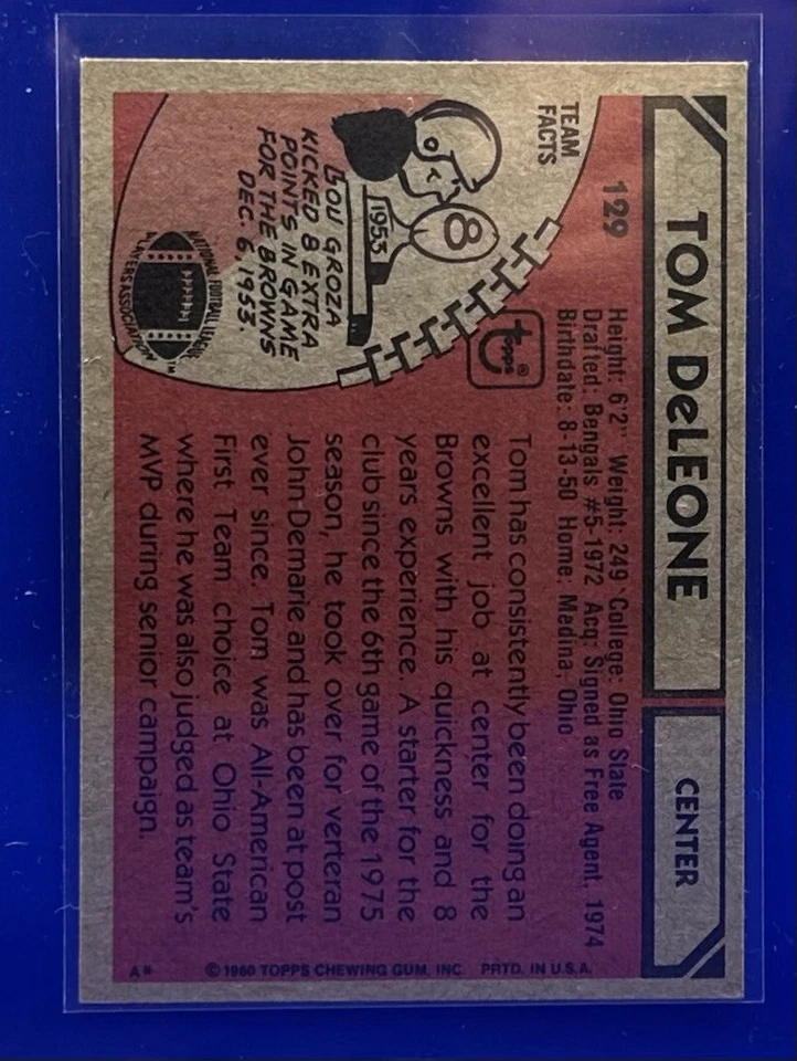 1980 Topps Tom DeLeone #129 Cleveland Browns - Image 2 of 2