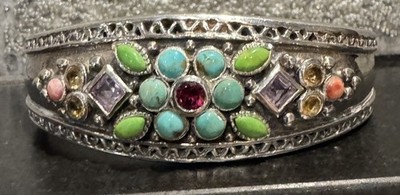 Vintage Signed Barse Sterling Silver Cuff Bracelet Amethyst Citrine Garnet Rare!