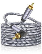 90 Degree Subwoofer Cable 50ft 15M Right Angle RCA Male to Male Grey