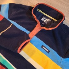 Lands End Men's L Heritage Fleece Snap-Neck Pullover Colorful Stripes Retro