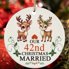 42nd Christmas Married Ornament Funny Reindeer Couple 42 Year Anniversary Gift