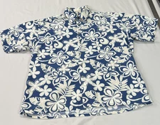 Vintage Campia Moda Hawaiian Shirt Mens XL White Blue Floral Beach Island Cotton