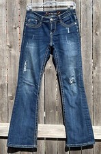 Seven7 Womens Boot Cut Jeans Distressed Thick Stitch 2P